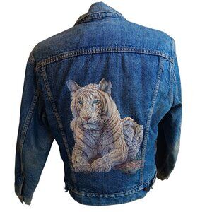 Vintage Large 1990's Levis Denim Jacket Tiger Print Blanket Lined 70506-0316